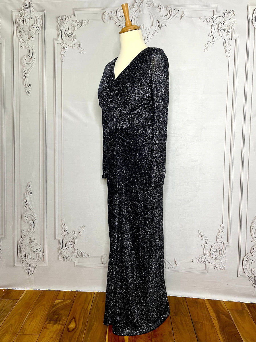 1970s Lurex Sparkle Floor Length Bond Girl Gown  Voluptuous Vintage
