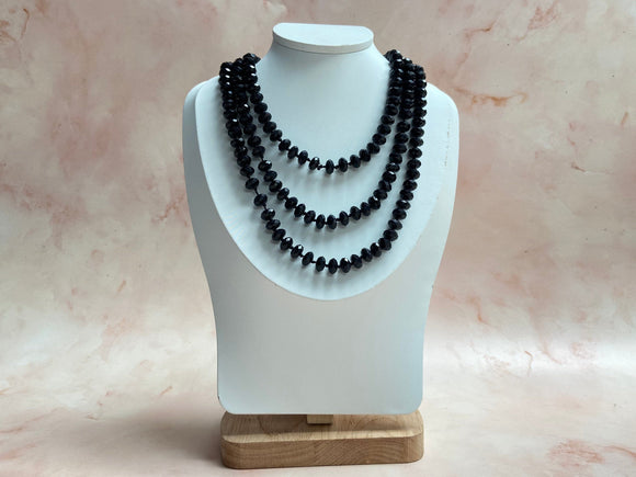 1980s Long Flapper Style Faceted Beads Vintage Necklace Authentic Vintage Black One Size 