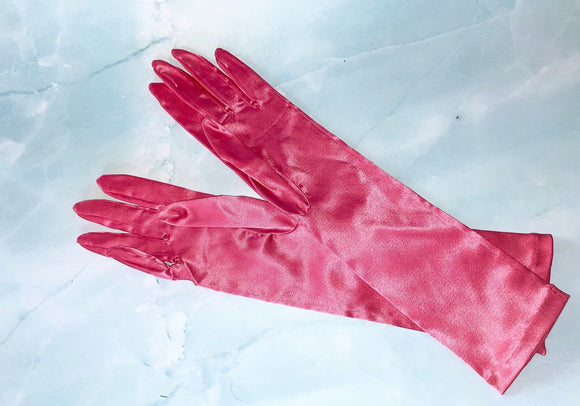 **1950s Barbie Pink Bracelet Length Evening Gloves Vintage Gloves Authentic Vintage Pink One Size 