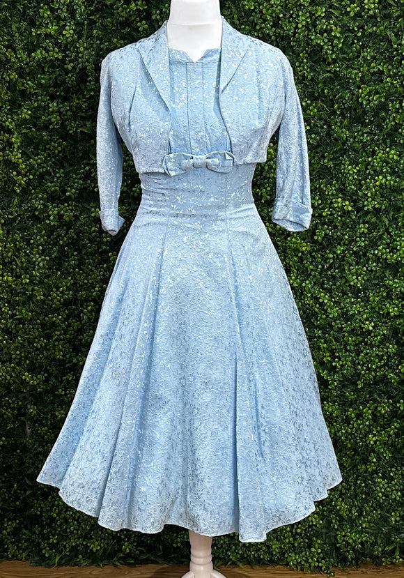 1950s Silk Brocade Dress & Bolero Jacket Vintage Set Authentic Vintage 