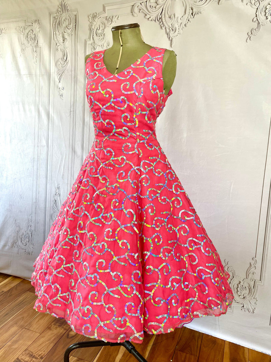 1960s prom dress Barbie Pink Iridescent Sequin – Voluptuous Vintage Color:Photo Color Pink Cotton Flax A-Line luxury menswear