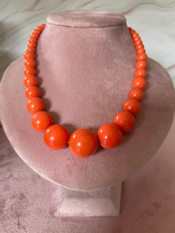 **1960s Bright Orange Bead Necklace Vintage Necklace Authentic Vintage Orange One Size 