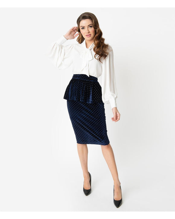 The fabulous Textured Velvet Peplum Skirt in  by Unique Vintage at Voluptuous Vintage