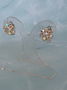 1950s Aurora Borealis Flower Clip Earrings Vintage Earrings Authentic Vintage Multi One Size 