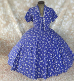 1950s Horrockses Full Circle Sun Dress & Jacket Set Vintage Set Authentic Vintage Violet Blue Clara 