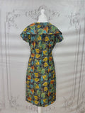 1950s Pure Silk Mellor Leaf Print Shawl Collar Wiggle Dress Vintage Cocktail Dress Authentic Vintage 