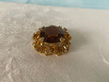 1960s Large Ornate Faceted Czech Glass Brooch Vintage Brooch Authentic Vintage Amber One Size 