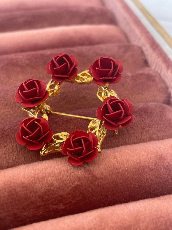 1960s Red Rose Wreath Brooch Vintage Brooch Authentic Vintage 
