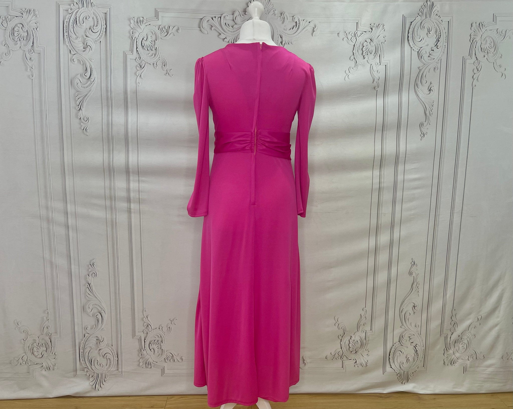 cerise maxi dress 1970s Solid Cerise Maxi Dress – Voluptuous Vintage