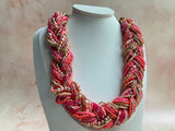 1980s Braided Plaited Sead Bead Statement Necklace Vintage Necklace Authentic Vintage Pink One Size 