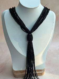 1980s Seed Beaded Knot Necklace Vintage Necklace Authentic Vintage Black One Size 