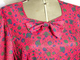 1980s William Morris Style Print Peplum Wiggle Dress Vintage Wiggle Dress Authentic Vintage 