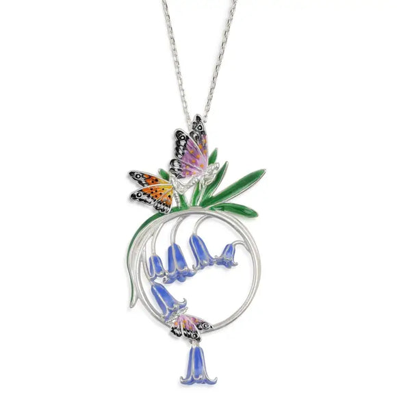 Bluebell And Butterfly Enamel Pendant