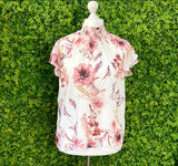 B.Young 70s Inspired High Neck Floral Top RR Top Retro Revibe Pink Extra Large 