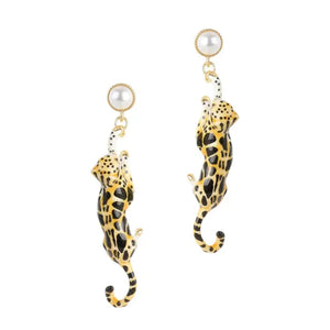 Clouded Leopard Enamel Drop Earrings Earrings Bill Skinner Gold One Size 