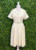 Collectif Brette 50s Style Polka Dot Shirt Waister Dress RR Dress Retro Revibe Cream Extra Large 