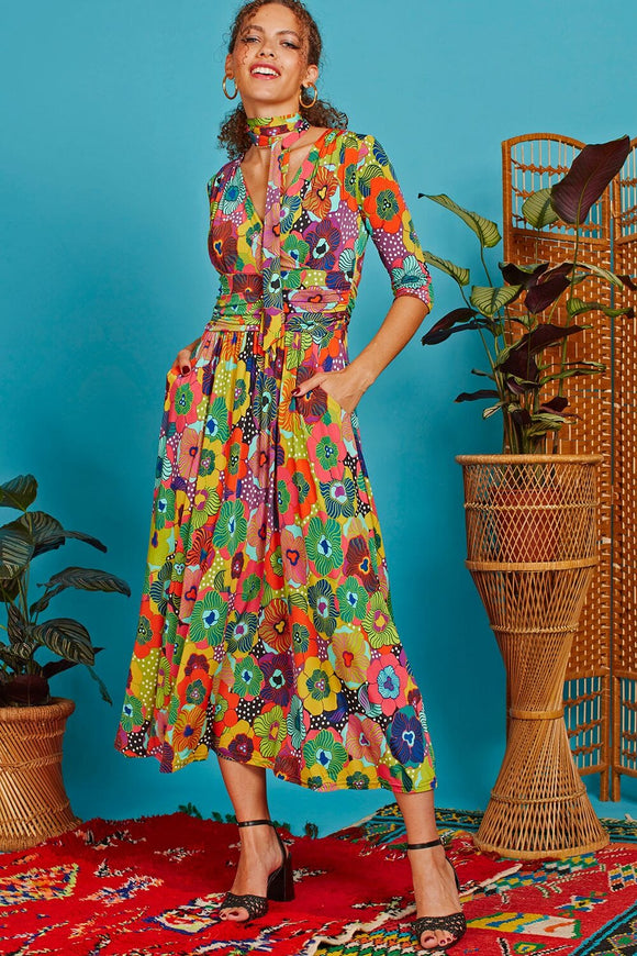 Crawford Sky Flower Midi Dress Dress Onjenu Multi Audrey 