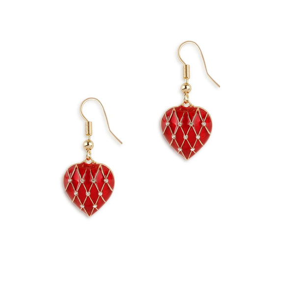 Enamel & Crystal Heart Drop Earrings Earrings Bill Skinner Red One Size 