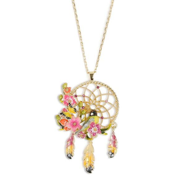Floral Dream Catcher Enamel Pendant Necklace Bill Skinner Gold One Size 