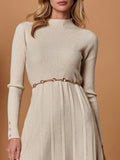 Heather Long Sleeve Knit Dress Dress Jolie Moi Beige Small-Medium 