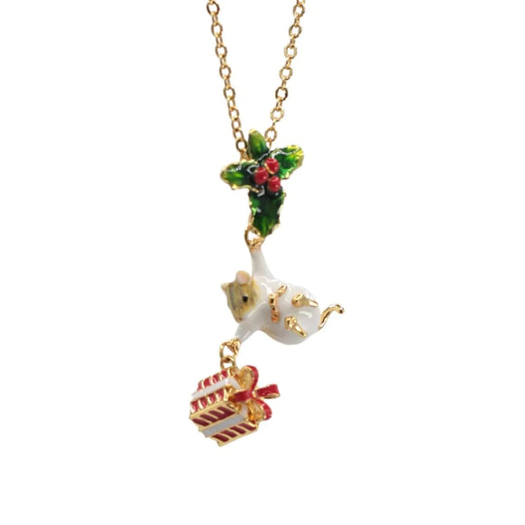 Mouse With Present Pendant Necklace Bill Skinner Gold 