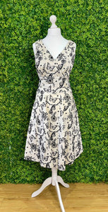 Voodoo Vixen 50s Style Flocked Butterfly Dress RR Dress Retro Revibe Cream 2XL 