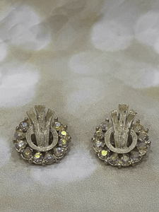 *1940s AB Rhinestone Rosette Award Clip Earrings Vintage Earrings Authentic Vintage 
