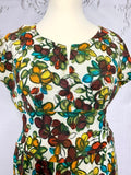 1940s Barkcloth Autumnal Leaves Dress Vintage Day Dress Authentic Vintage Cream Dorothy 