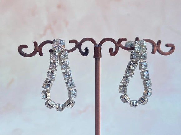 1940s Diamanté Paste Loop Screwback Earrings Vintage Earrings Authentic Vintage Silver One Size 