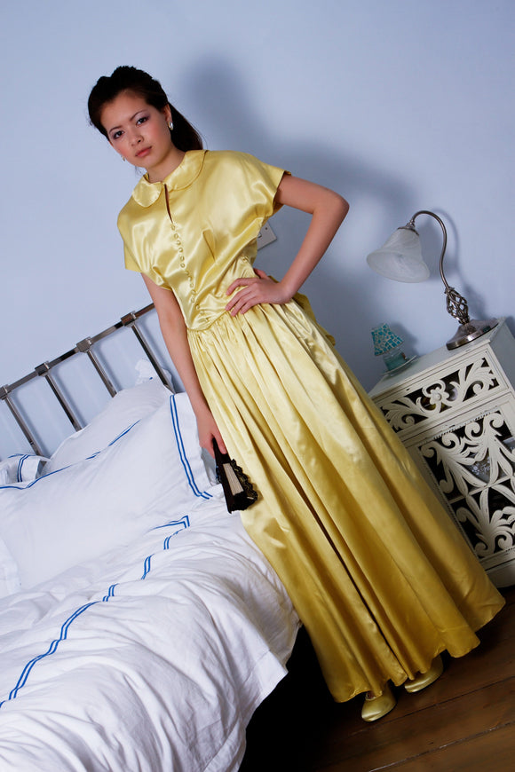 **1940s Party by Emma Domb Chartreuse Evening Gown Vintage Occasion Wear Authentic Vintage Yellow Audrey 