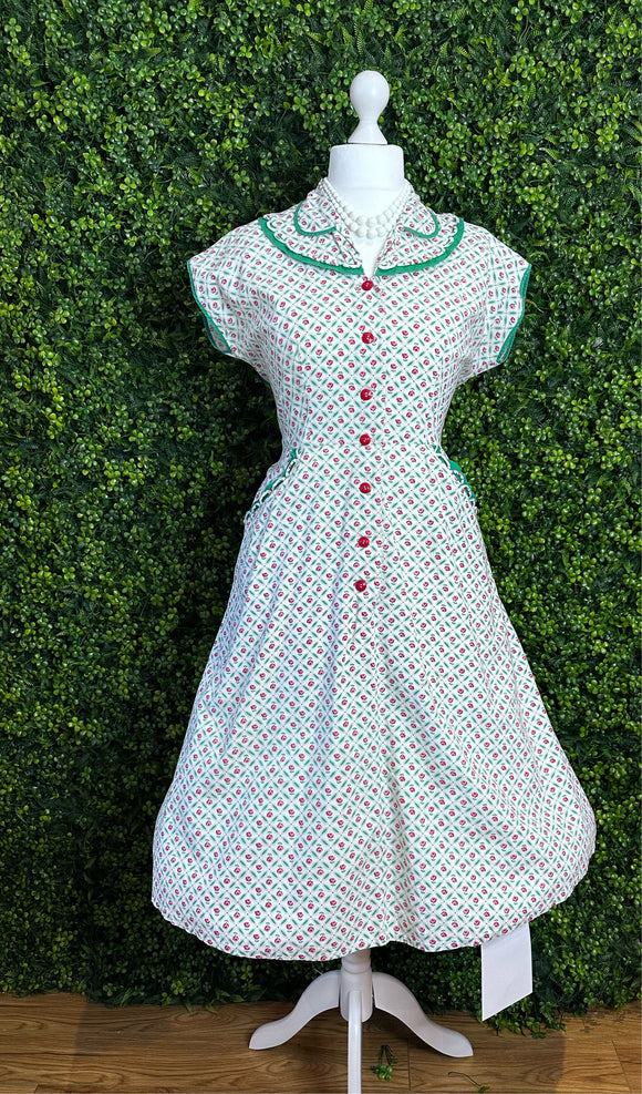 1940s Provençal Rose Shirt Dress Vintage Dress Authentic Vintage 