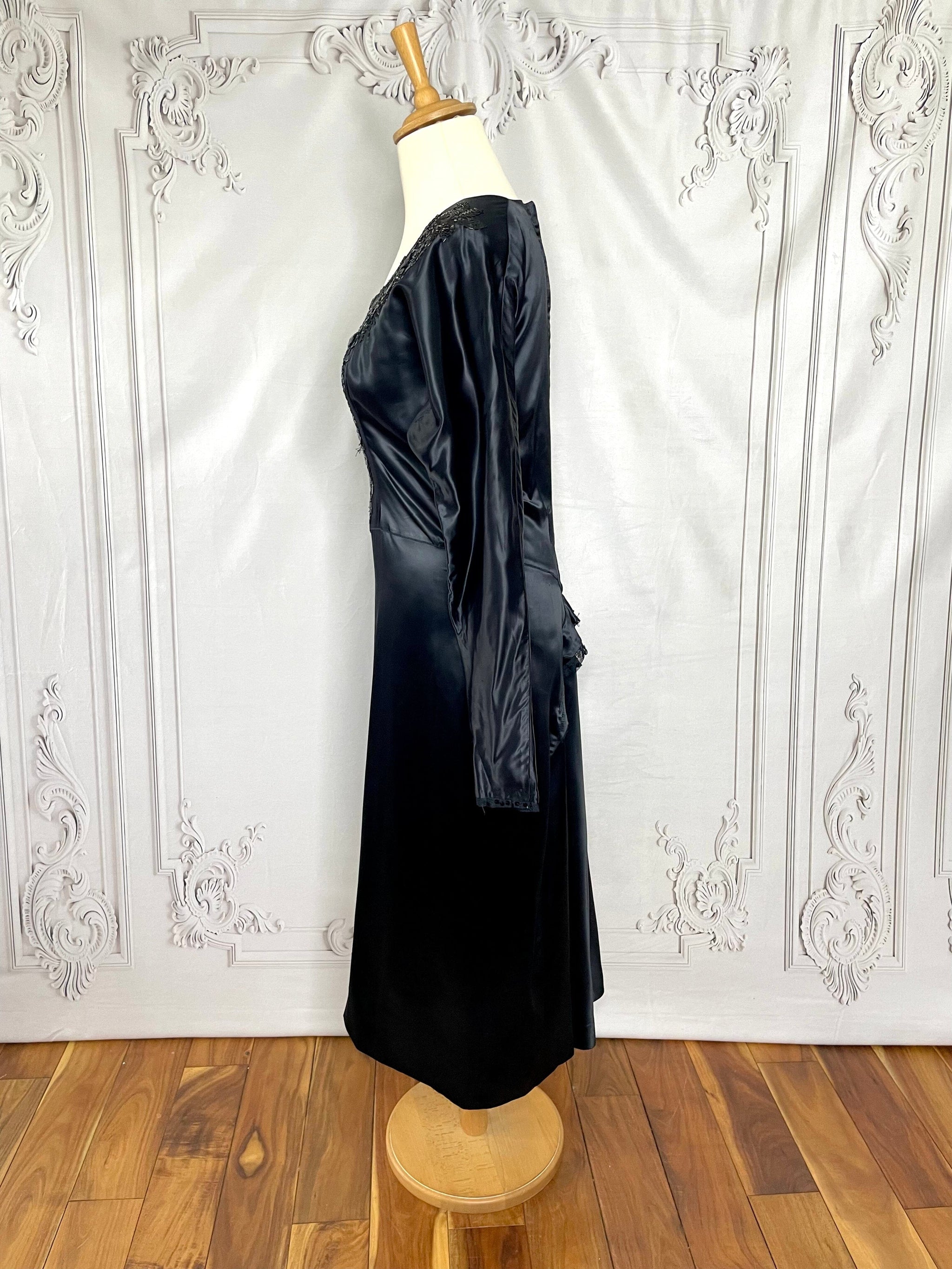 1950s Does 1930s Embellished & Beaded Satin Dress – Voluptuous Vintage