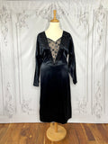 1950s Does 1930s Embellished & Beaded Satin Dress Vintage Occasion Wear Authentic Vintage Black Grace 