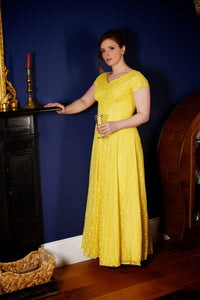 *1950s Full Length Lace Formal Evening Gown Vintage Dress Authentic Vintage Dorothy Yellow 