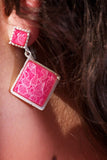 *1950s Japanese Enamel Lace Inset Drop Earrings Vintage Earrings Authentic Vintage One Size Pink 