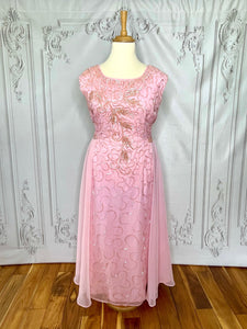 1950s Luxe Sequin Chiffon Evening Gown Vintage Occasion Wear Authentic Vintage Pink Esther 