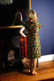 **1950s Pure Silk Mellor Leaf Print Shawl Collar Wiggle Dress Vintage Dress Authentic Vintage 