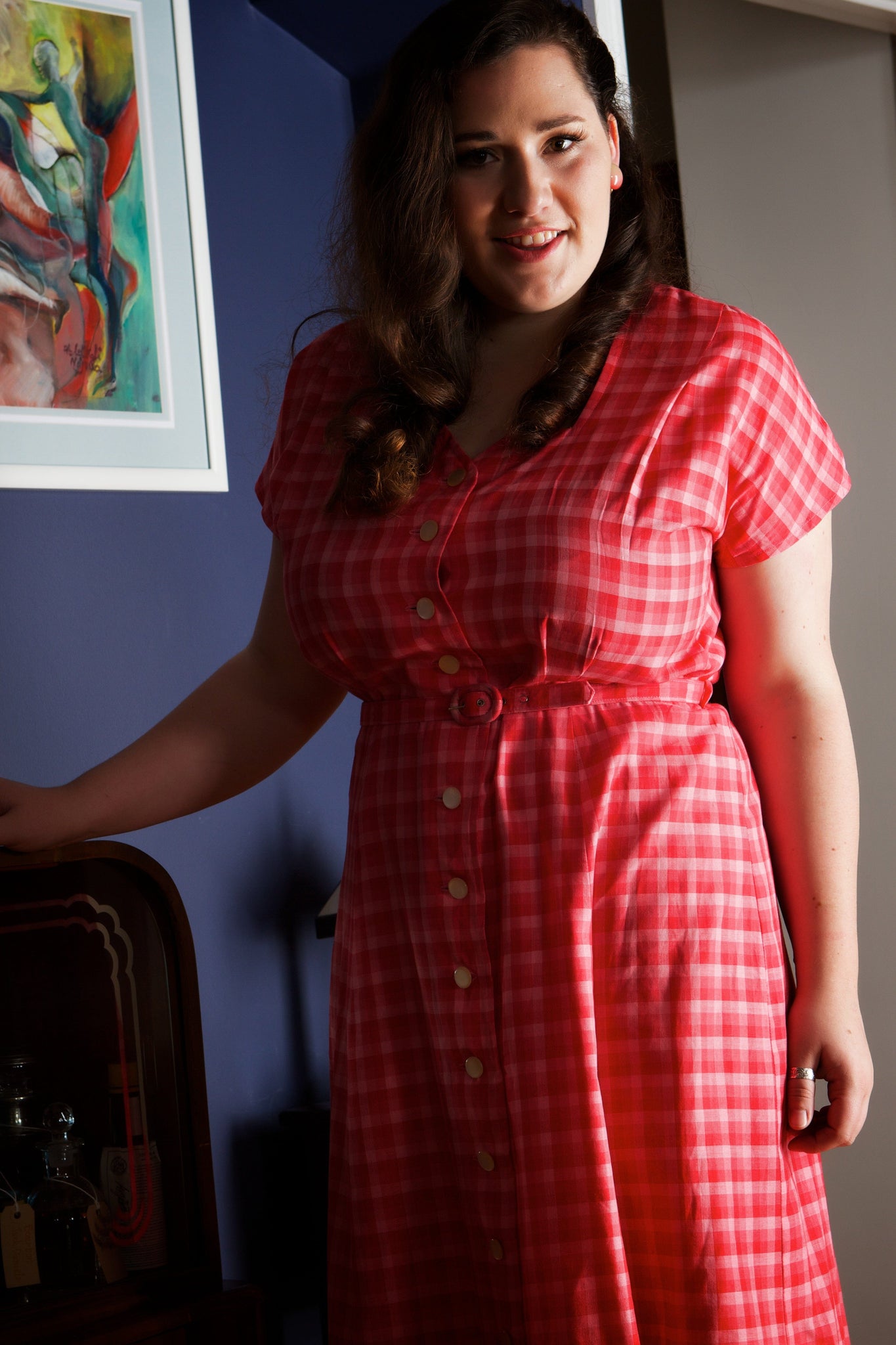 strapless open back dress 1950s Red Check Shirt Dress – Voluptuous Vintage