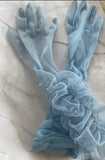**1950s Ruched Sheer Baby Blue Bracelet Length Gloves Vintage Gloves Authentic Vintage 