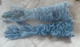 **1950s Ruched Sheer Baby Blue Bracelet Length Gloves Vintage Gloves Authentic Vintage 