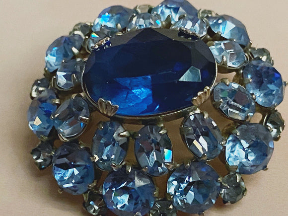**1950s Sapphire Crystal Dome Edwardian Style Brooch Vintage Brooch Authentic Vintage Blue One Size 