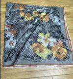 **1950s Silk Floral Scarf Tulip Lily Rose Vintage Scarf Authentic Vintage 