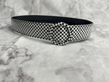 #1960s Checkerboard Tile Round Buckle Patent Belt Vintage Belt Authentic Vintage Monochrome Small 