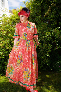 1960s Designer Leshgold Pre Silk Floral Maxi Dress Vintage Dress Authentic Vintage Red 