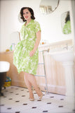 1960s Green Leaf Print Shirt Waister Dress Vintage Shirt Waister Dress Authentic Vintage 
