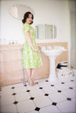 1960s Green Leaf Print Shirt Waister Dress Vintage Shirt Waister Dress Authentic Vintage 