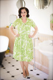 1960s Green Leaf Print Shirt Waister Dress Vintage Shirt Waister Dress Authentic Vintage Dorothy Green 