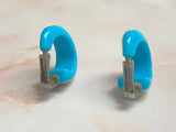 **1960s Modernist Gold Inset Blue Hoop Clip Earrings Vintage Earrings Authentic Vintage 