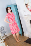 **1960s Pink Script Circle Cotton Dress Vintage Dress Authentic Vintage 