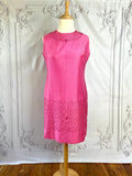 1960s Silk Dupion Beaded Shirt Dress and Matching Coat Vintage Set Authentic Vintage Hot Pink Esther 
